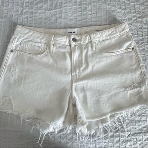 Frame Denim Women's Ivory Frayed Jean Shorts